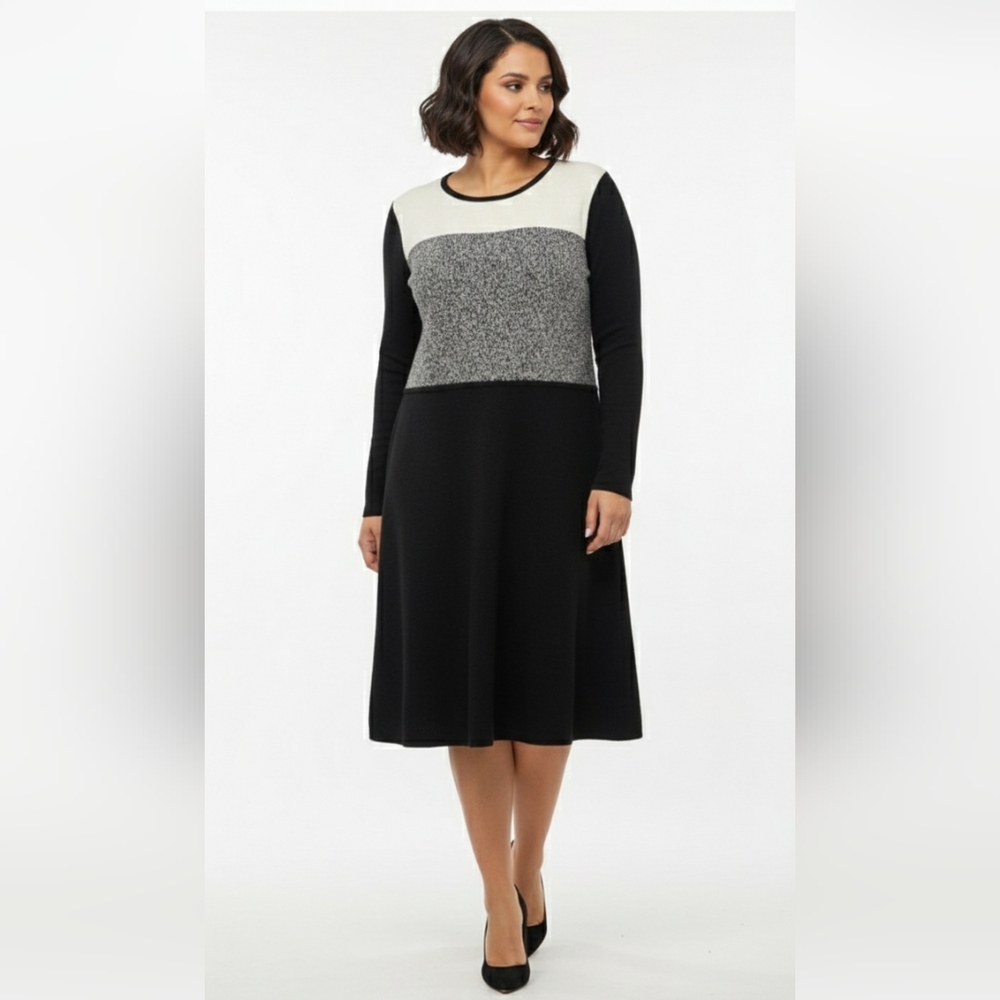 Talbots Dress Sweater Knit Shift Colorblock Black Ivory Classic 3X